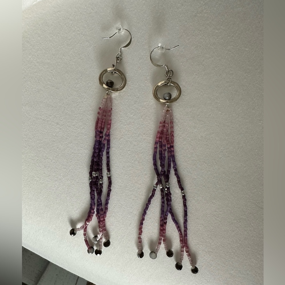 Beaded dangle earrings purple